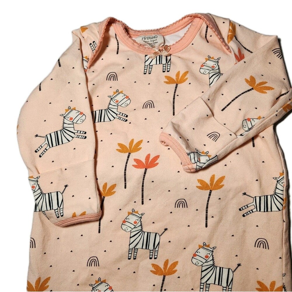 Viverano Organics Zebra Girl L/S Sleep Gown 3 - 6 months Baby Zebra Floral